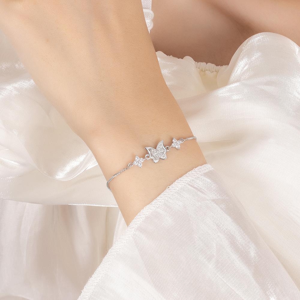 Luxury Female Bracelet 925 Sterling Silver Butterfly Micro Inlaid Zircon Bracelet for Women Wedding Gift Jewelry Wholesale