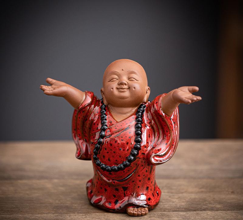 Ceramics Meditation Little Monk Statue- Chinese Characteristic Decorative Home, Room, Office Decoration Buddhist Gift
