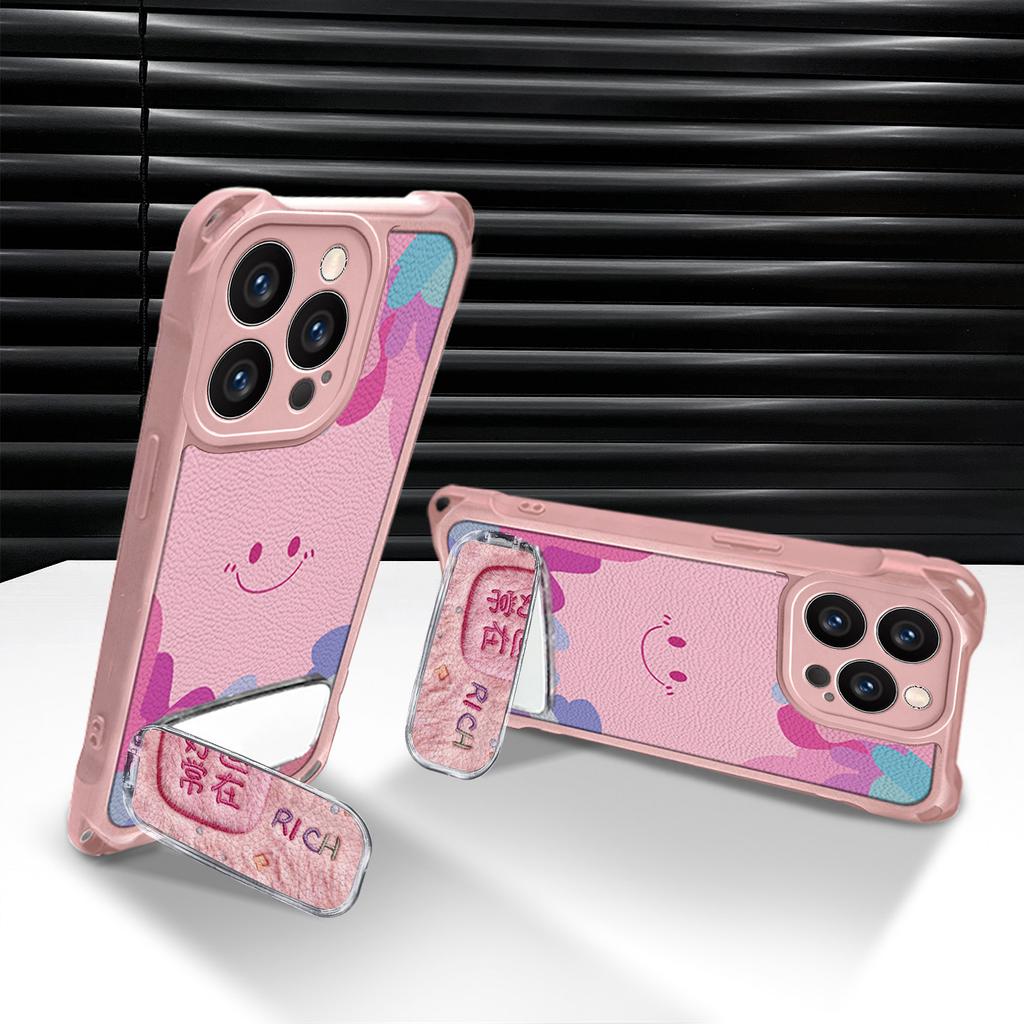 Smiley Face Is Suitable for Apple 13Pro Mobile Phone Case 17 Makeup Bracket 16 Cute 15p Leather Pattern 14 Lanyard Anti-drop Case