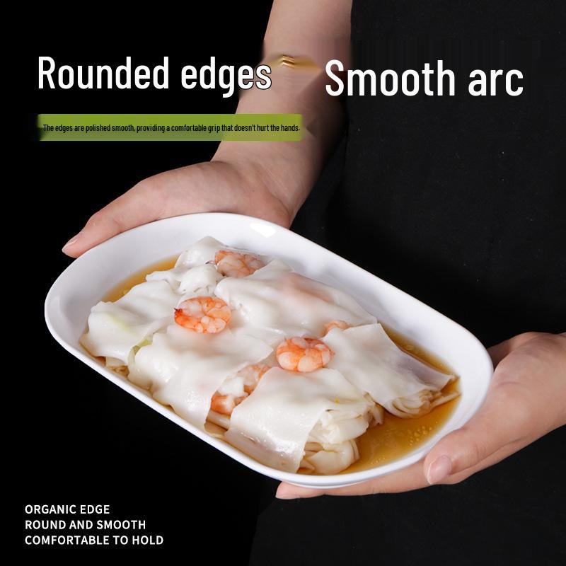 A5 White Melamine Cheong Fun Plate - Imitation Porcelain, Commercial Use, Creative BBQ and Breakfast Snack Dish