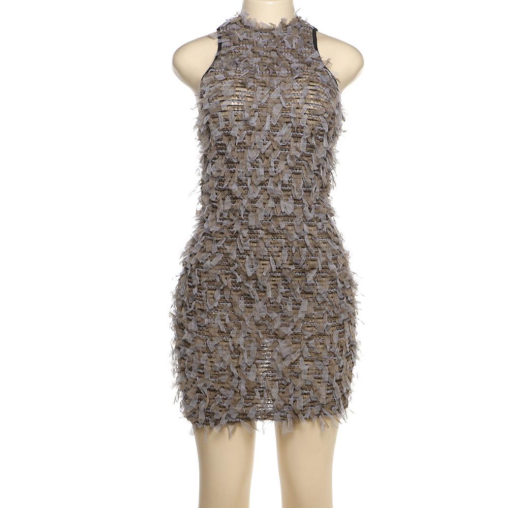 

Новое женское облегающее платье без рукавов в полоску на молнии для вечеринки, вечернее клубное мини-платье S коричневый