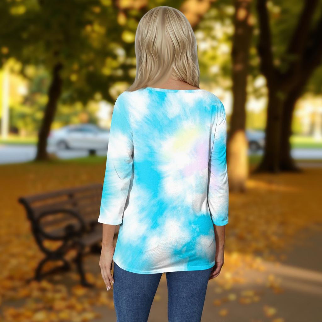 Women's T Shirt Tee Print Button 3/4 Sleeve Daily Weekend Fashion Basic V- Neck Regular Top