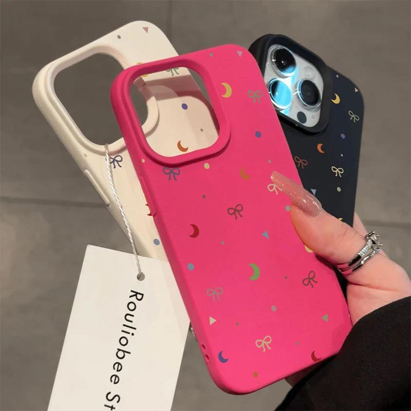 Colorful Moon Bow Lichee Pattern Silicone Case For iPhone 16 Pro Max 15 14 Plus 13 12 11 XS Max XR Shockproof Candy Bumper Cover