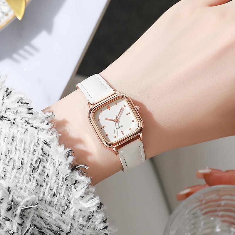 Minimalist Square Womens Quartz Watch With Pu Band For Casual Daily Wear