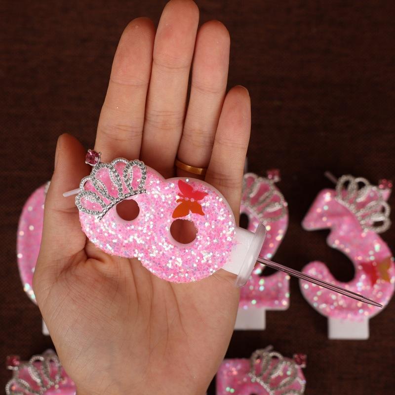 Number Birthday Candle Pink Crown Princess Cake First Year Decoration Candle Handmade Number Candle 0-9
