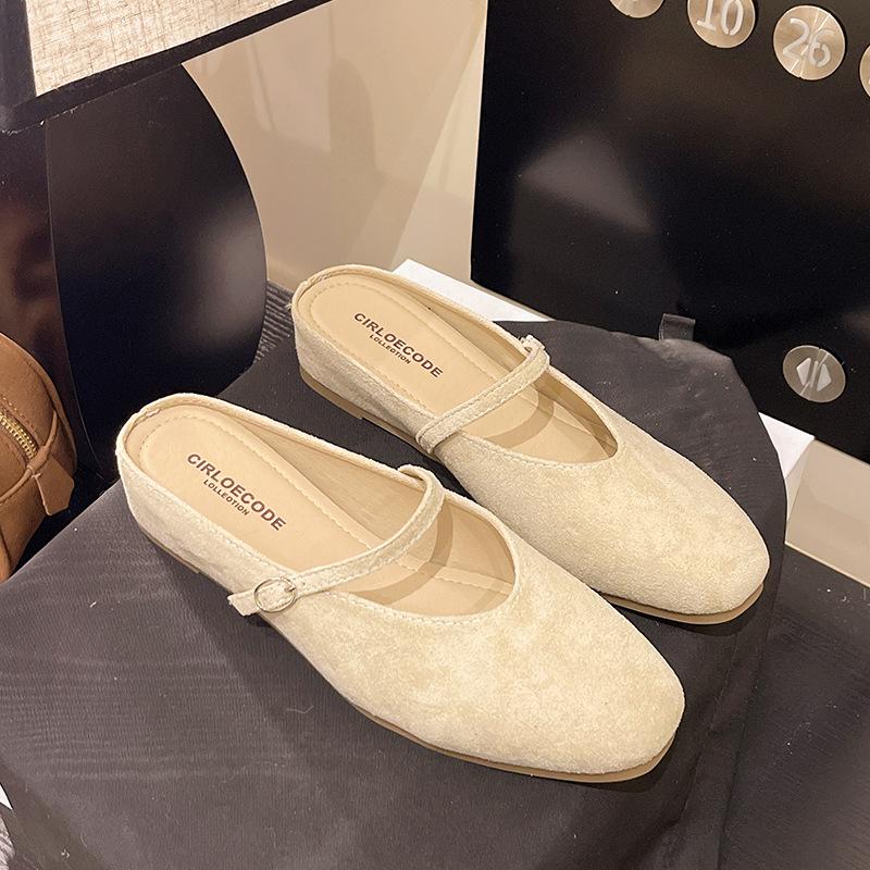 

Туфли-шлепанцы с плоской подошвой и круглым носком женские 2025 весна-лето новинка корейская версия удобные повседневные для улицы легкие шлепанцы 40 абрикосовый