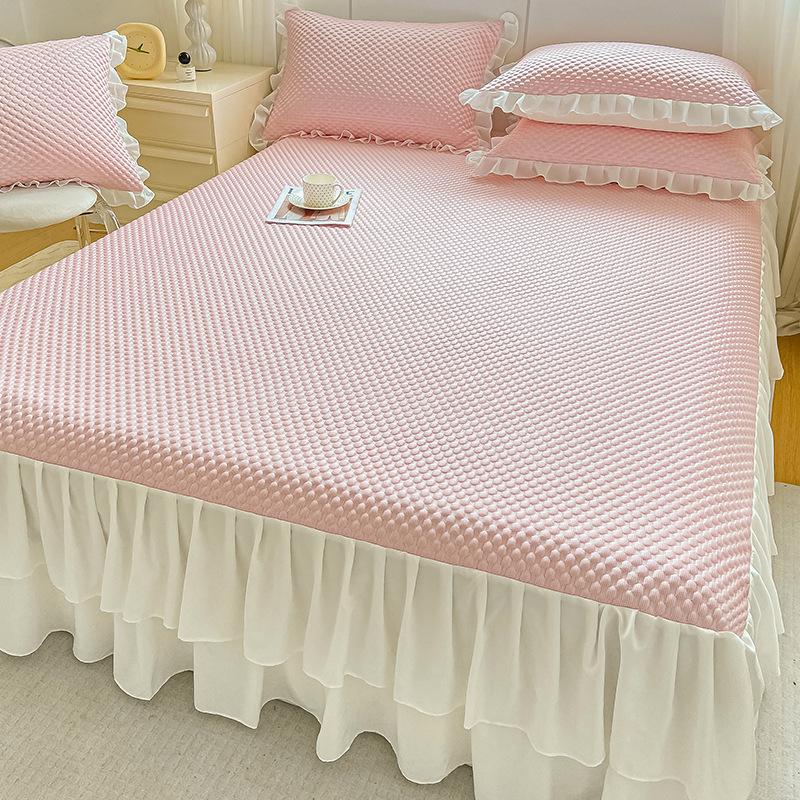 Set de Tres Piezas de Estera de Verano de Seda de Hielo para Gorro, Sábana Bajera 2024 Nuevo Verano Dormitorio de Estudiantes Individual Lavable
