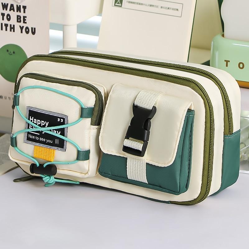 1pcs Workwear Design Student Pen Case Pen Bag Large Capacity Fabric Multi-Compartment Design Pencil Box Stationery