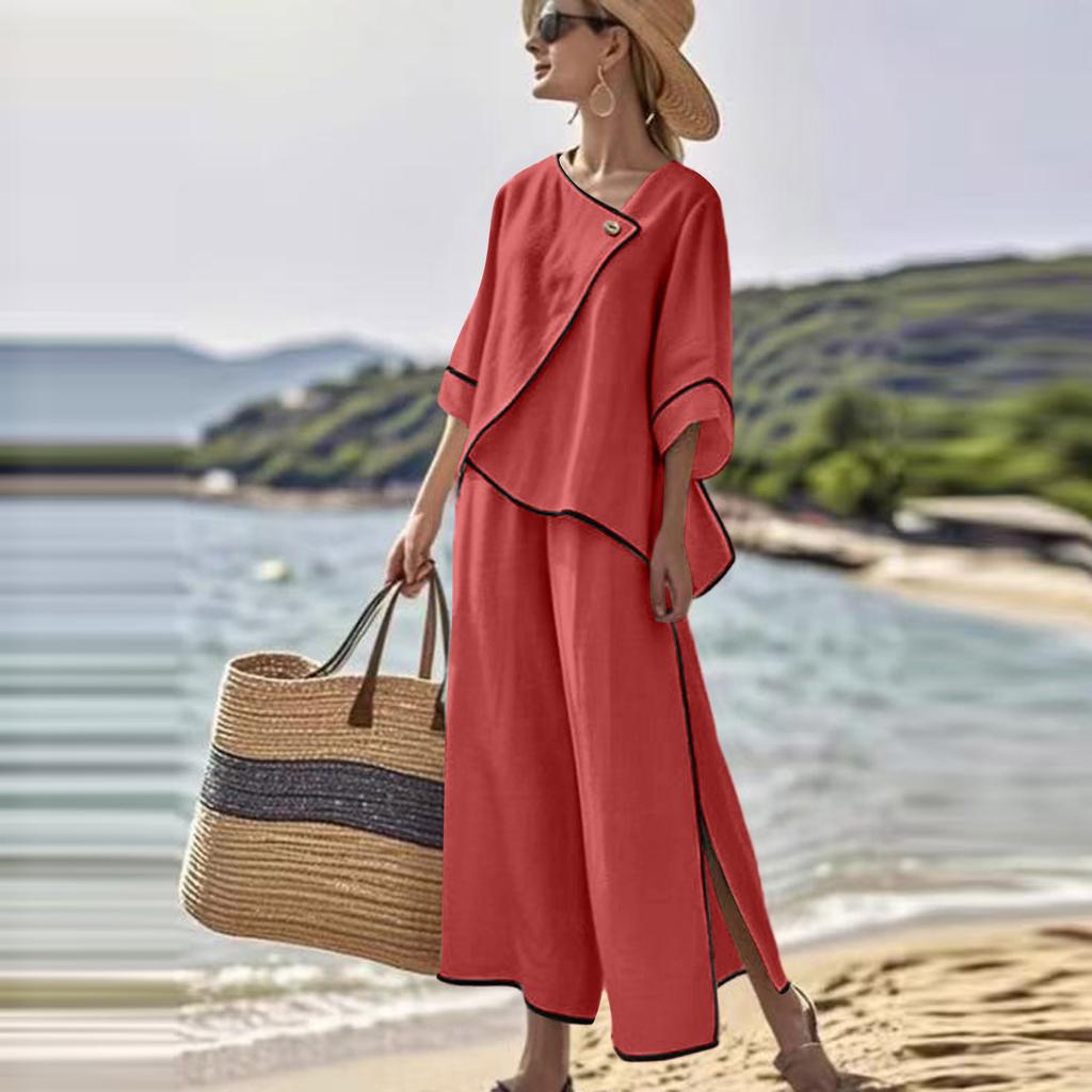 Two Piece Sets For Women Casual  3/4 Sleeve Shirts And Short Pants