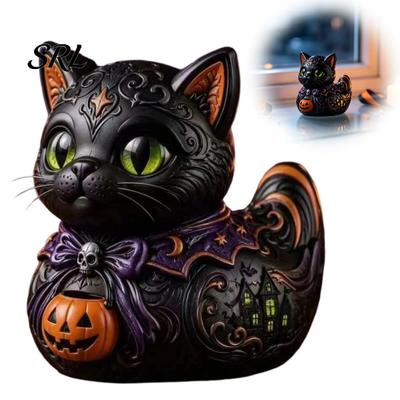 Small Resin Sculpture for Shelf Midnight Witches Cat Duck Figurine, Dark Fantasy Theme Decorative Figurine Statue, Gothic Cat-Duck Ornament,