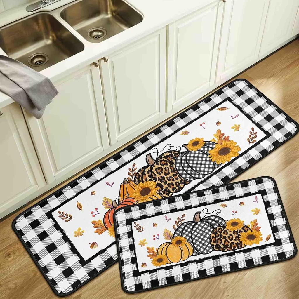 Thanksgiving Kitchen Mat Autumn Pumpkin Oil-Absorbing Dirt-Resistant Non-Slip Floor Mat Porch Easy To Take Care Of Foot Mat