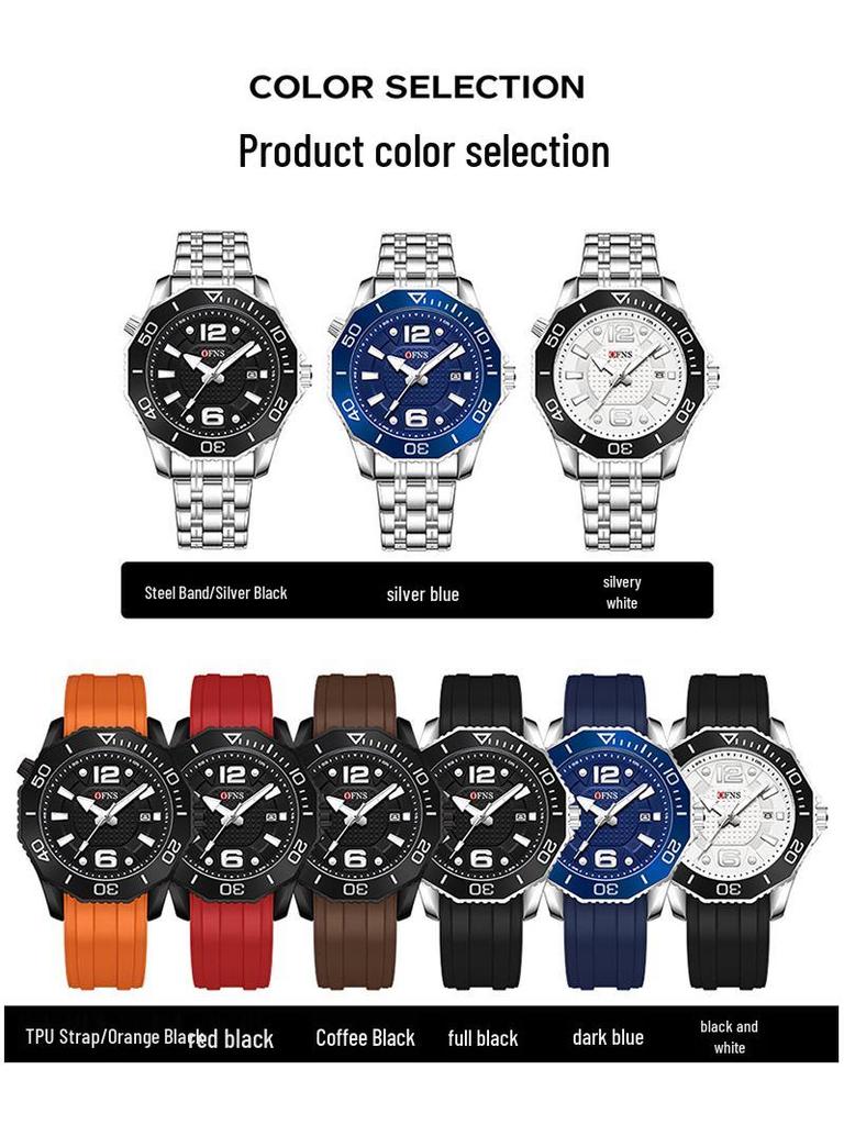Oufanni Men's Rotating Bezel Quartz Watch - Waterproof, Douyin Style, High-Value with Single Calendar