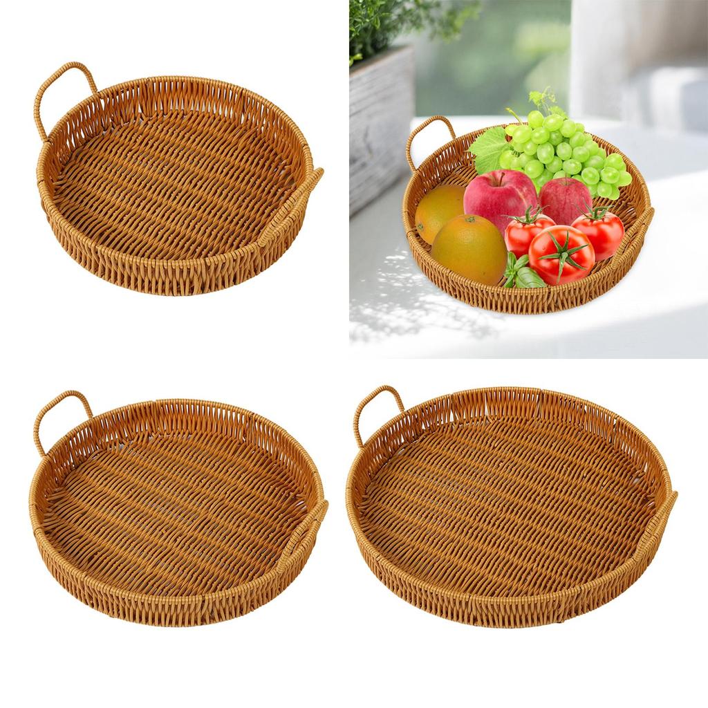 Fruit Basket Snacks Tray Organizer PP Material Rattan for Serving Tea, Dessert, Cake, Dinner, Breakfast Durable Multifunctional