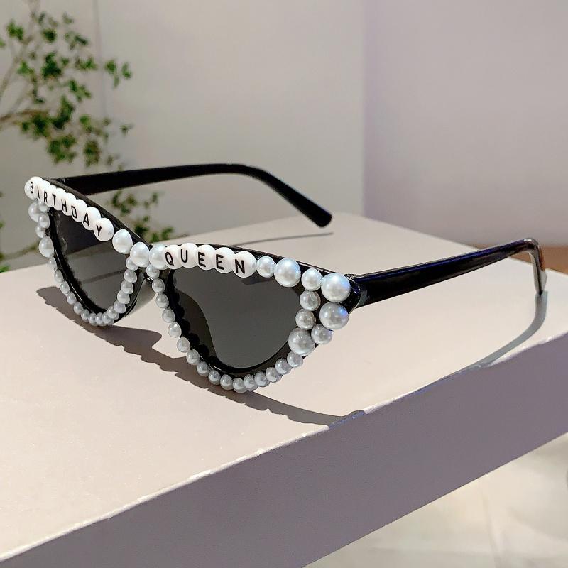 Cat Eye Design Gift Shades Shiny Pearl Decor Pink Present Glasses for Women's Birthday Party Favor Ladies Props Frame