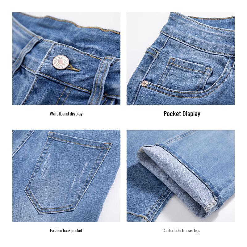 JEANSWEST Men's Lightweight Ice Silk Slim Fit Straight Jeans