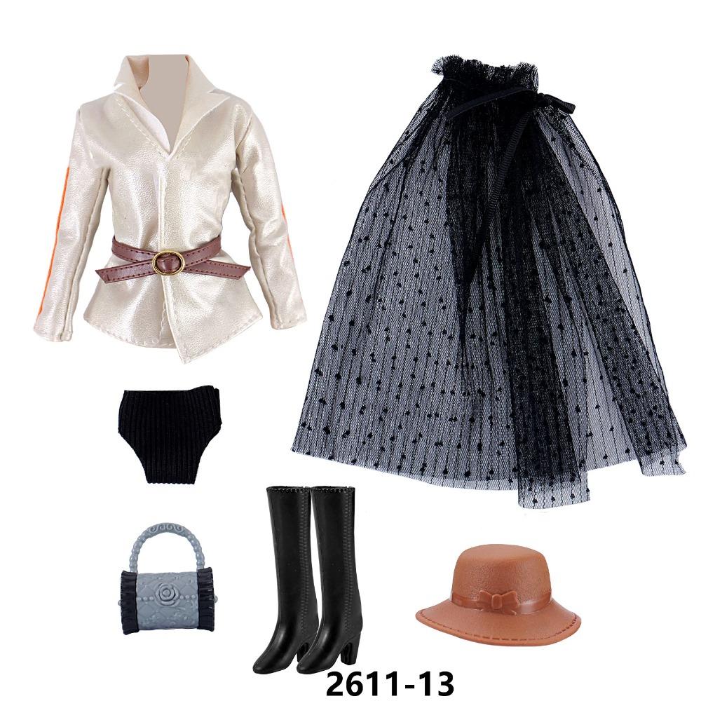 30cm Doll Clothes Fashion Luxury Fur Collar Waist Leather Trench Coat Jacket Pants Skirt Set For 1/6 Supermodel Doll Accessories