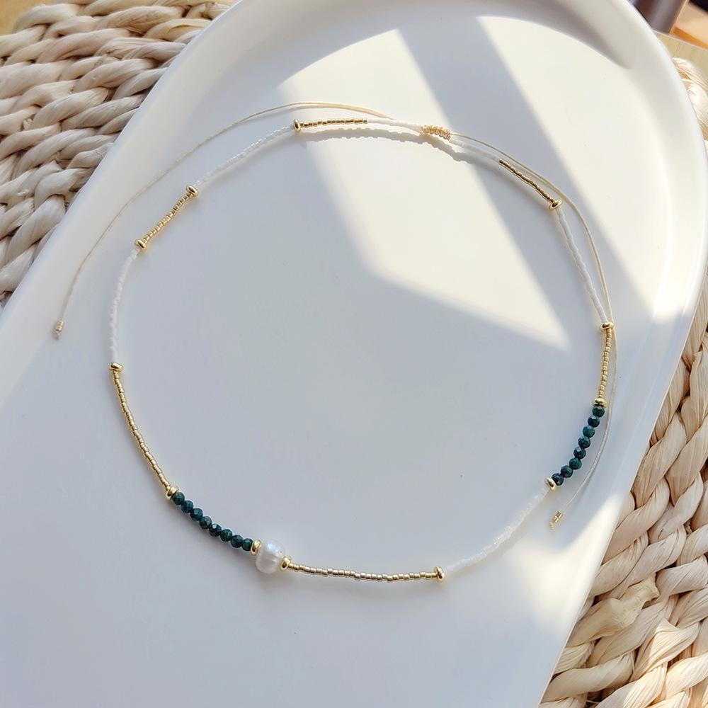 

Европейское и американское этническое ожерелье «Мадонна» из бисера миюки с подвеской из натурального камня