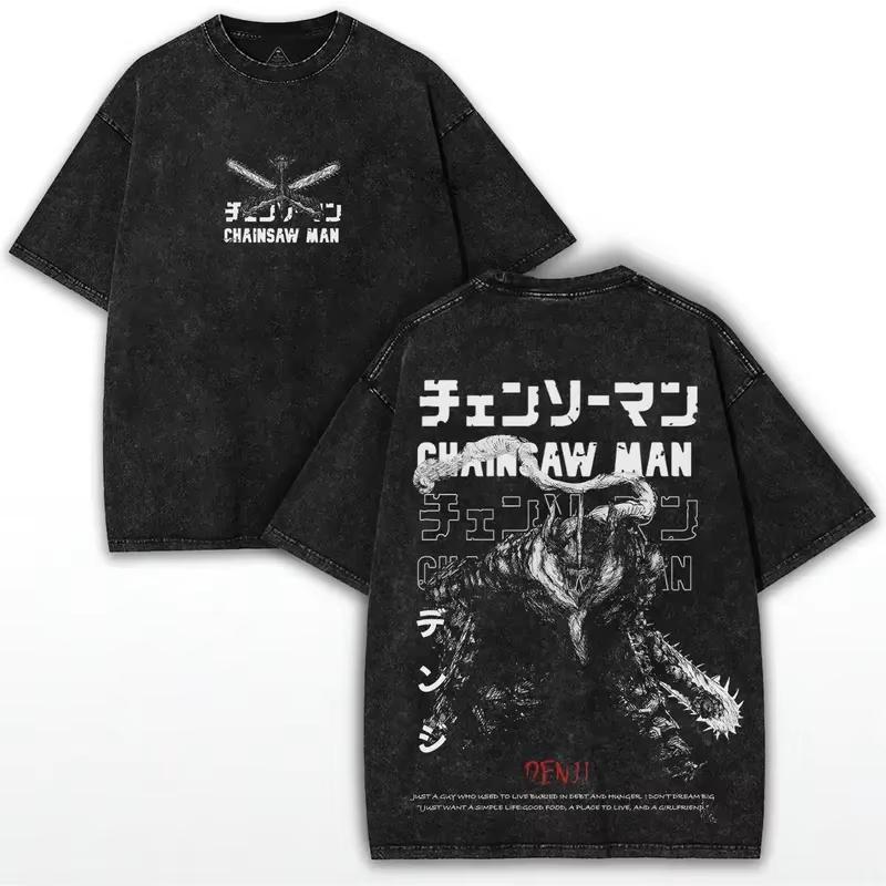 

Denji Chainsaw Man Anime Printed Tshirt Mens and Womens Washed Tshirt High Quality Vintage Cotton Tshirt Harajuku Tops L