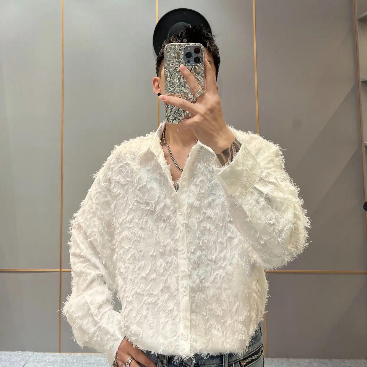 

Мужская приталенная черная рубашка с длинным рукавом - модный корейский парикмахерский стиль 3XL белый