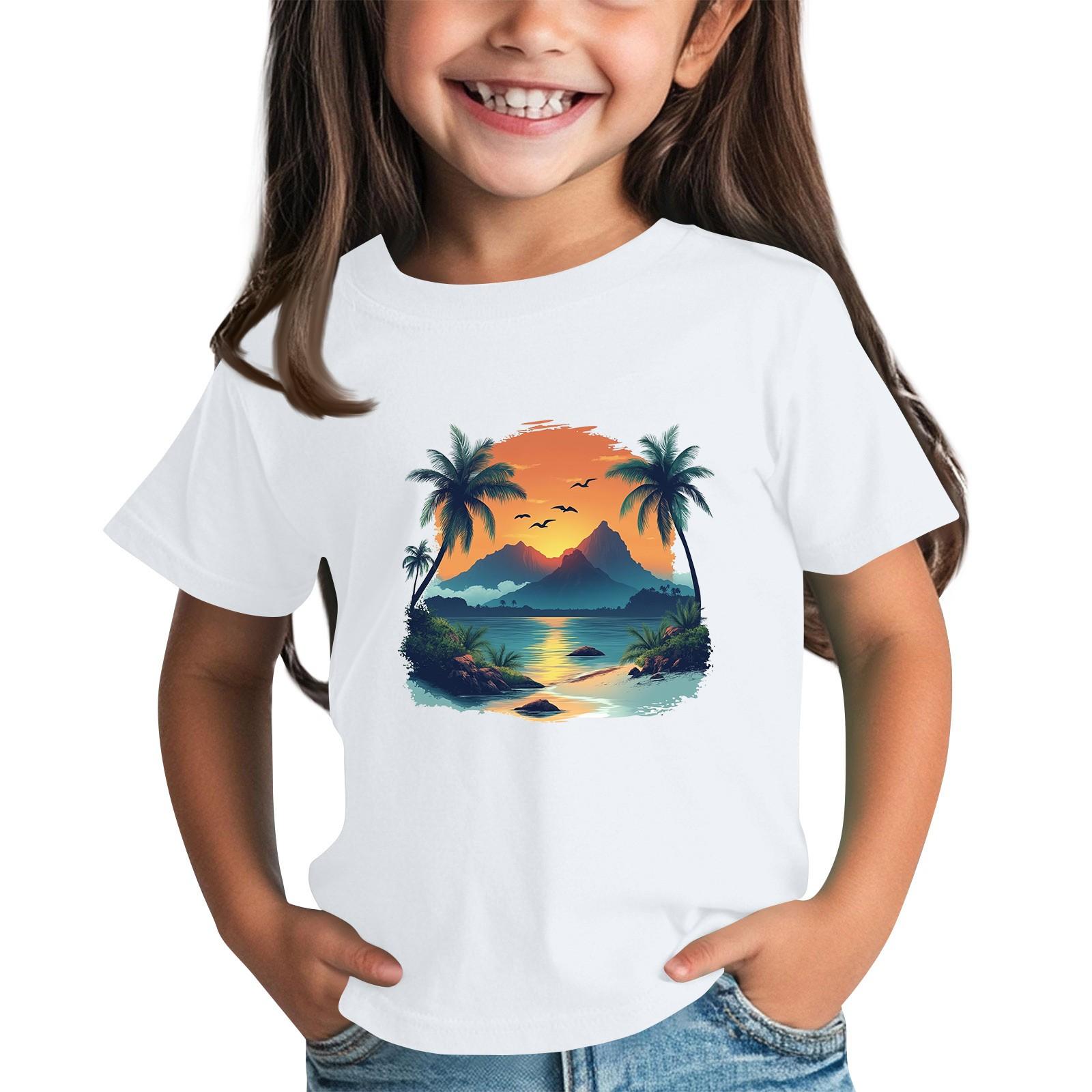 

Дитяча мода Повсякденний топ-футболка з коротким рукавом та круглим вирізом з принтом 160 білий