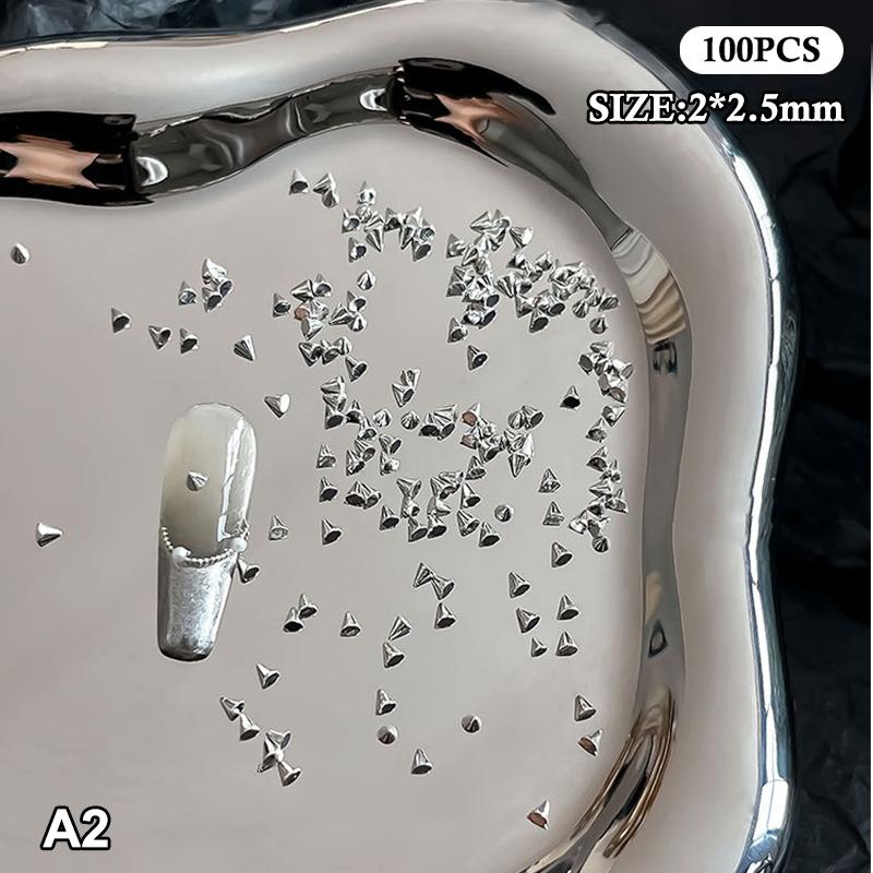 

100Pcs Punk Rivet Nail Charms Cone Mixed Sized Nail Art Studs Stylish Alloy Spike 3D DIY Nails Decor