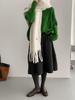 Korean Retro Wool Blend Pleated Midi Skirt for Women - Elastic Waist, Loose Fit, Slimming, Commuter Style