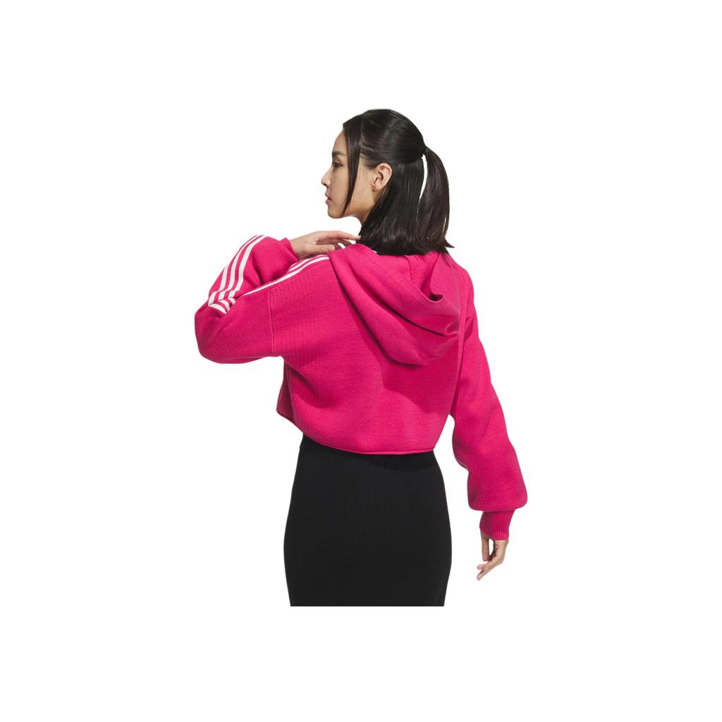 adidas Originals Premium Zip-Up Knit Cropped Hoodie Women Tops Magenta JI7063