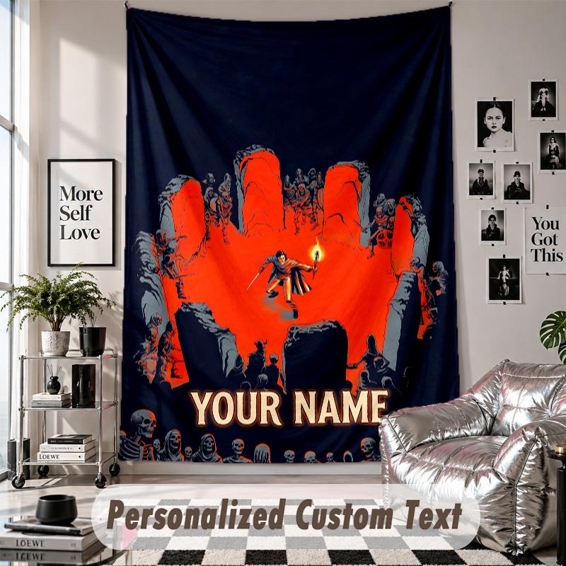 Custom Tapestry Wall Hanging, Evil Dead Ash Williams Personalized Name Text Home Wall Decor