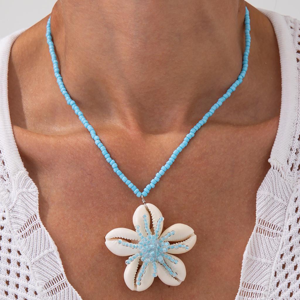 Beach Ocean Resort Wind Shell Flower Pendant Necklace Bohemian Rice Beads Beaded Necklace Women