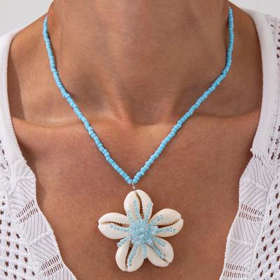 Beach Ocean Resort Wind Shell Flower Pendant Necklace Bohemian Rice Beads Beaded Necklace Women