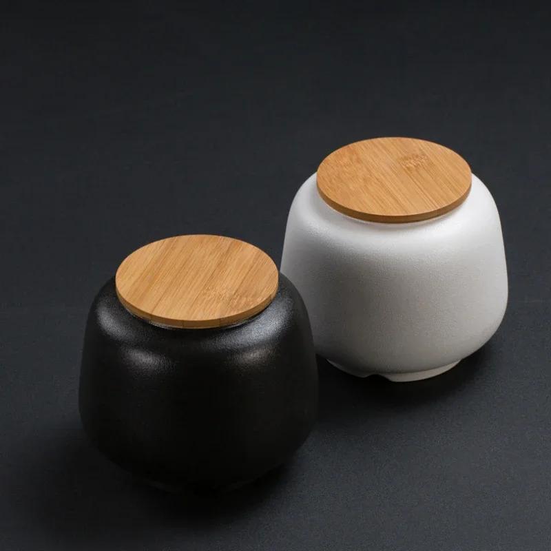 Retro Black Ceramic Tea Pot Sealed Pu'er Tea Container Household Storage Jar Traditional Chinese Tea Set Decor