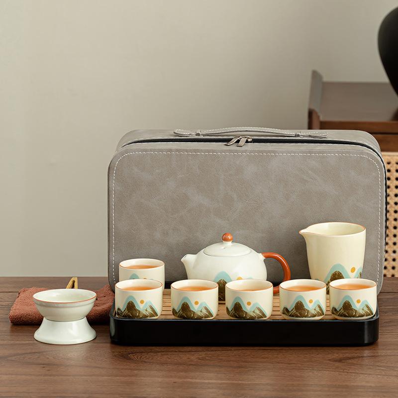 Ru kiln Qingshan retro tea making set ceramic home guest tea making teacup
