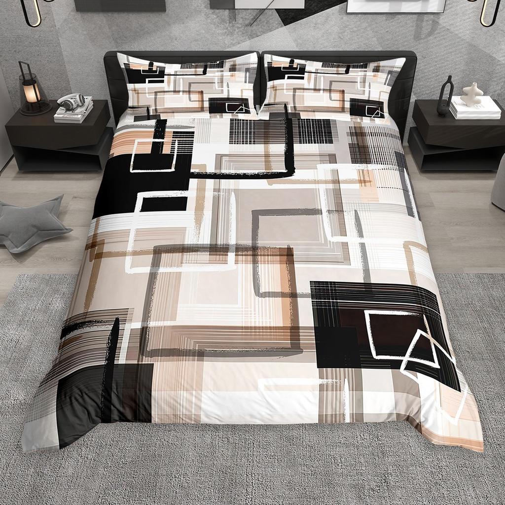 Homewish Geometrisches Kariertes Bettbezug-Set, Abstraktes Karomuster Bettwäsche-Set, Minimalistisches Schlichtes Kunst-Bettdeckenbezug-Set