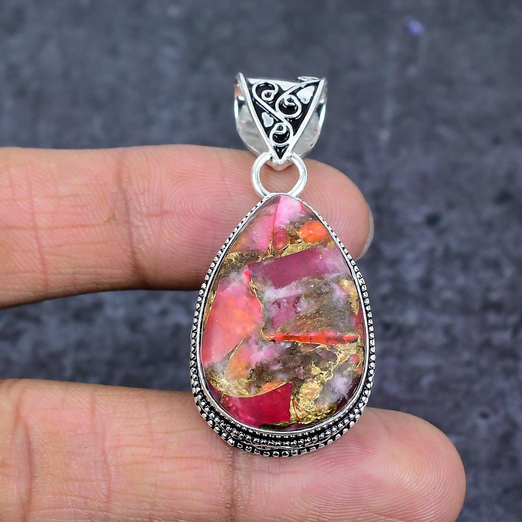 Natural Copper Tourmaline 925 Sterling Silver Jewelry Pendant 1.97" ET-4791