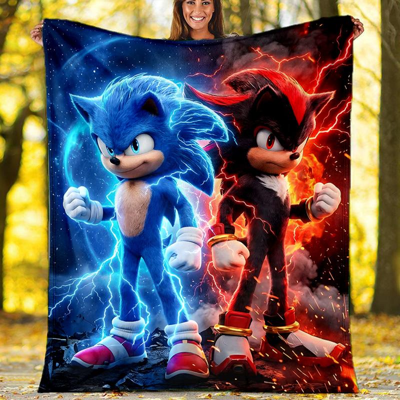 1pc Sonic5 Theme Soft Flannel Throw Blanket - Digital Print, Polyester, Cozy for All Seasons, Perfect for Outdoor, and Travel