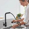Black Pull Out Kitchen Faucet Stainless Steel Cold and Hot Water Mixing Faucet with Two Water Outlet Mode Nozzles