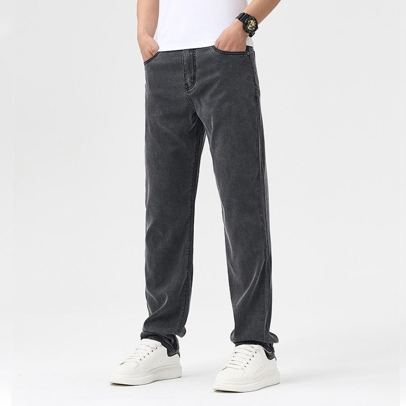 

Летние тонкие с высокой посадкой свободные легкие деловые тонкие маленькие прямые брюки джинсы 42 серый