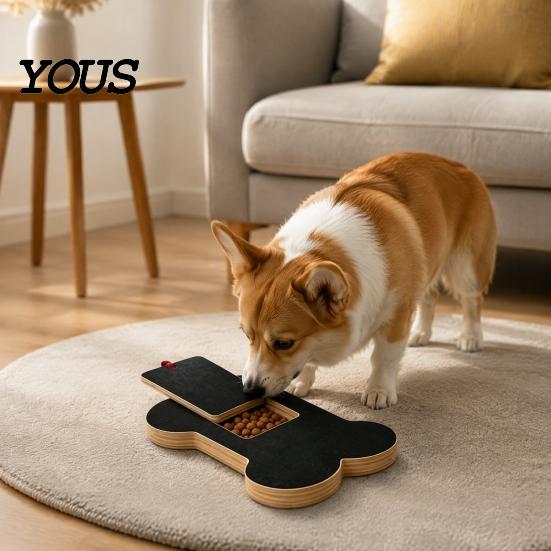 Pet Nail Grinder Alternative Dog Scratch Board with Treat Box, Wooden File Board, Bone Scratching Deck Shaped Pad, for Large Medium Small Dogs