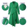 Vintage Elegant Women Dress V Neck Long Sleeve Lapel Slit Waist Pocket Dresses