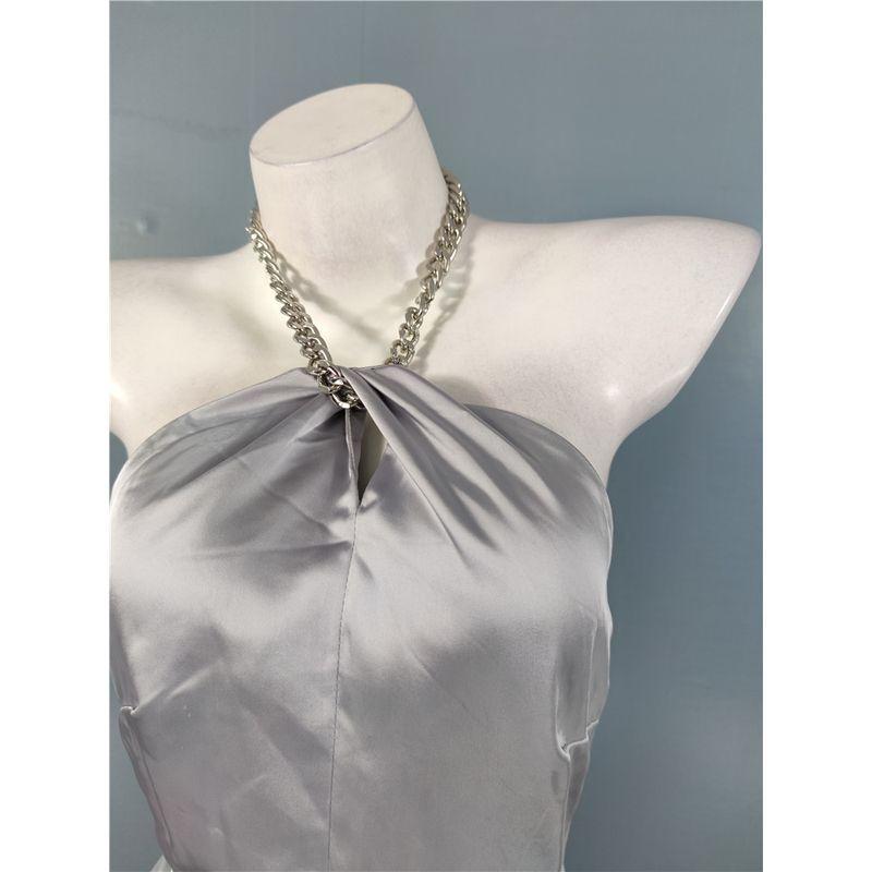 Export Single High Chain Halter Slit Hemline Style Satin Hip-Wrapped Figure-Flattering Annual Party Party Dress Dress