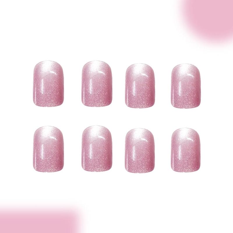 Press On Nail Glossy Glitters Fake Nail Stick On Nail Cats Eye Acrylic Fake Nail Gel Polished Glues on Nail 24Pcs