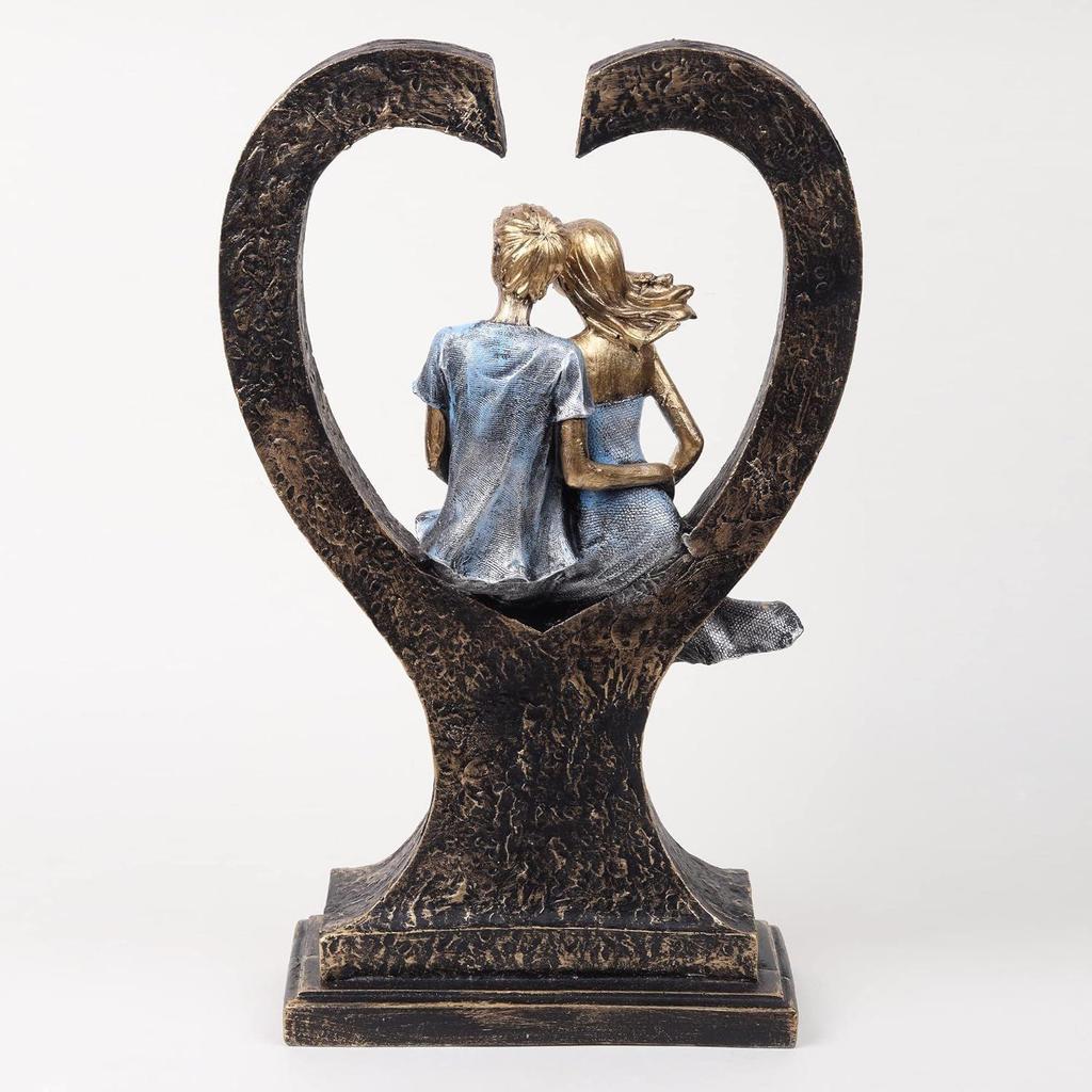 Soška páru ve tvaru srdce, ozdobný kus, sedící soška pro domácí dekoraci, dárek k výročí