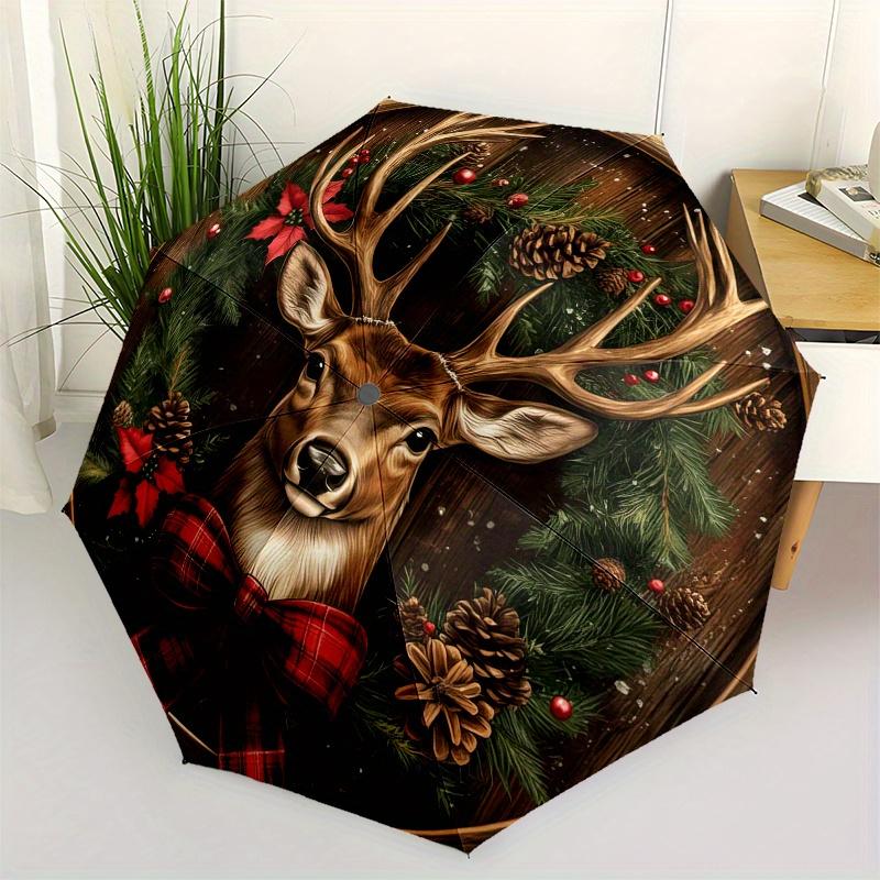 

Christmas Deer Wreath Wooden Sign DecorationUmbrella, PortableFold Compact Umbrella for Men & Women Gift