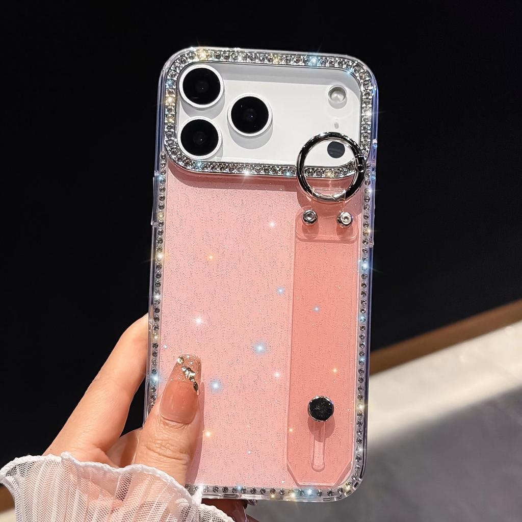 Luxury Rhinestone Phone Case with Wrist Strap for Apple 15 Pro Max and 17 Air