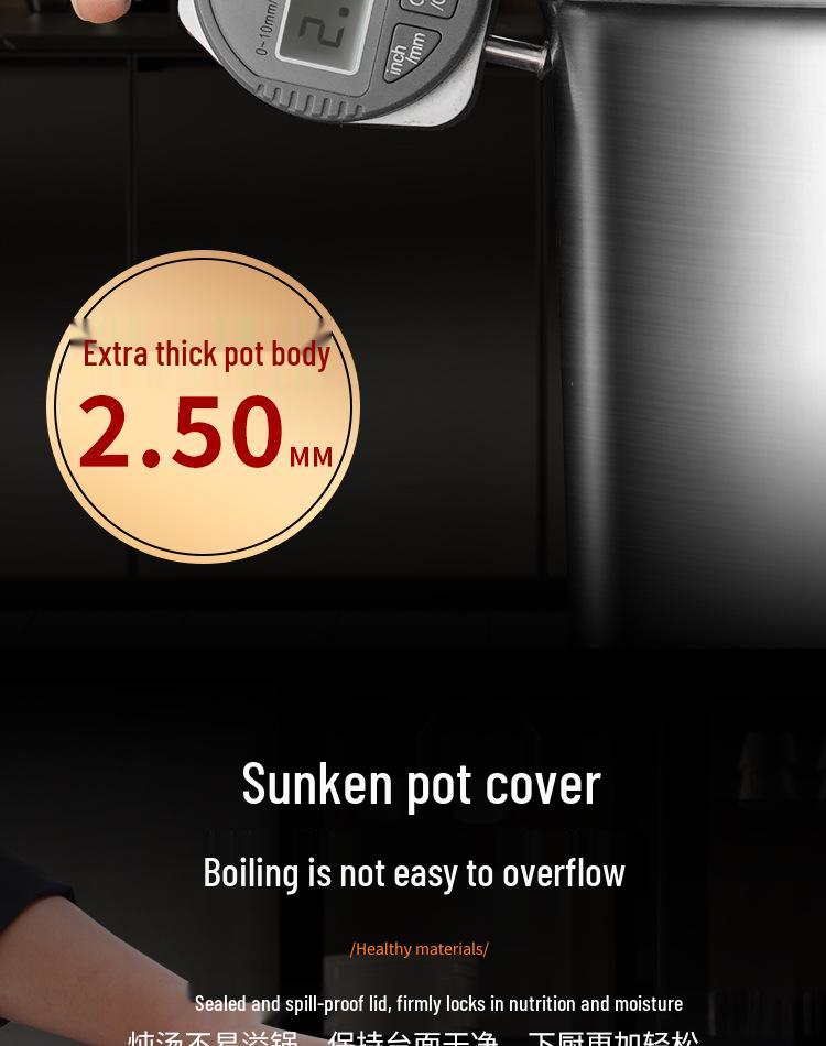 Extra Tall 316 Stainless Steel Stock Pot - Food-Grade, Deepened & Thickened, Large Capacity, Perfect for Stewing & Soups