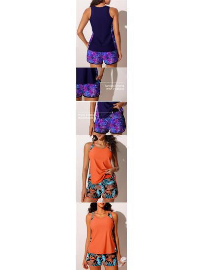 Sporty European-American Style Split Print Tankini: Fat-Concealing Boxer Brief Two-Piece Swimsuit (2026).