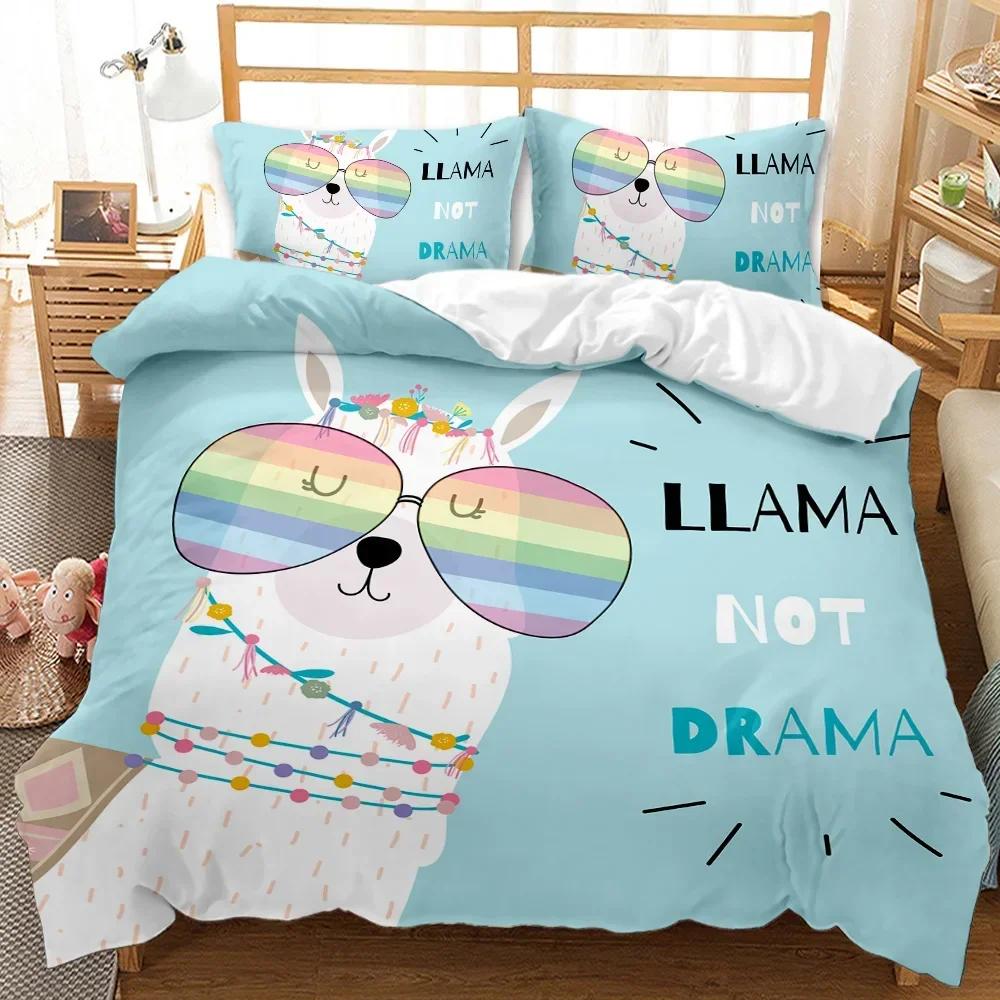 Llama Cute Alpacas Comfortable Duvet Quilt Cover Pillowcase Bedding Set Children Bedroom Decoration Home Textile
