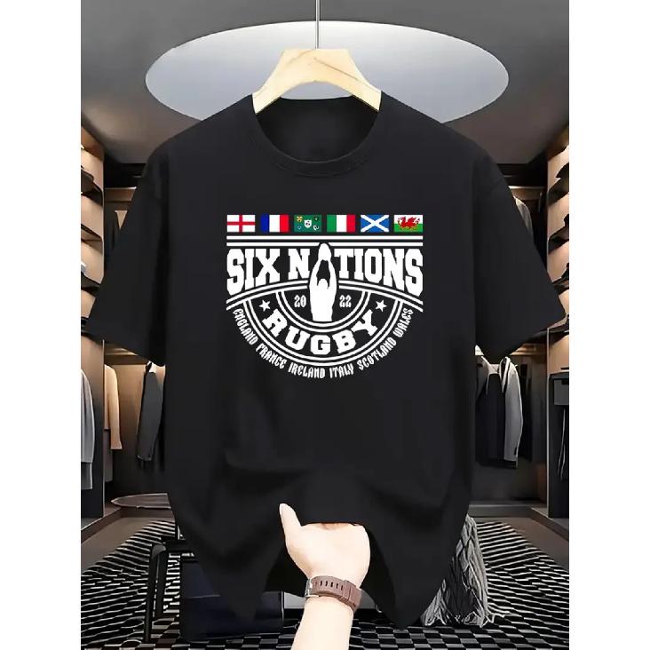 SIX NATIONS RUGBY T-Shirt for Men & Women - England, Scotland, Wales, Ireland, France & Italy Flags with National Team Logos, Rugby Design - S чёрный
