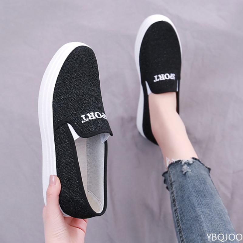 Fashion Women's Sports Canvas Shoes New Casual Flat Bottomed Shallow Mouth Sequin Platform Sports One Foot Kick Zapatos Mujer Sneakers
