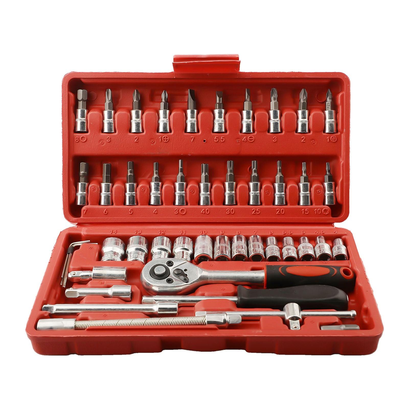 

Lockable Transport Box Car Repair Tool Socket Wrench Set Toolbox Set red